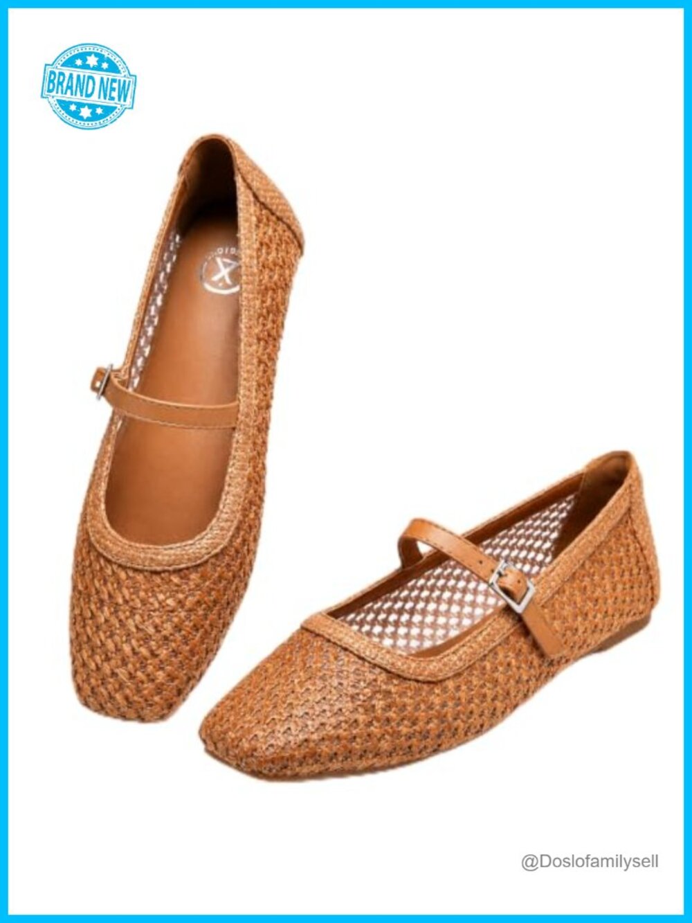 Woven Mary Jane Flats Buckle Strap Square Toe Women's Casual Shoes